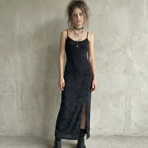 VINTAGE 90s Anna Sui Metallic Beaded Maxi Gown XS/S Grunge Gothic Y2K